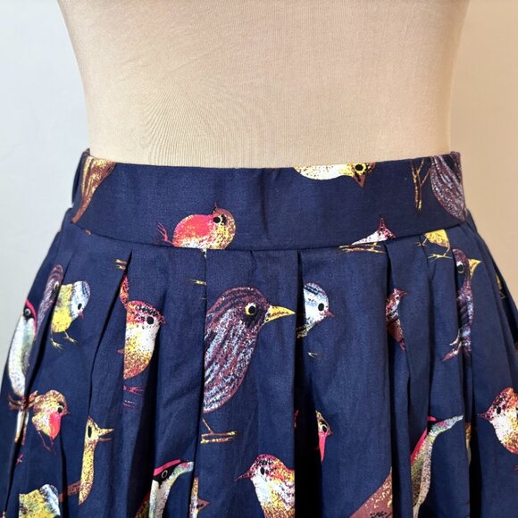 NWT Grace Karin Pleated Retro Bird Print Skirt Navy Blue Pinup 50's Look S - Picture 3 of 11
